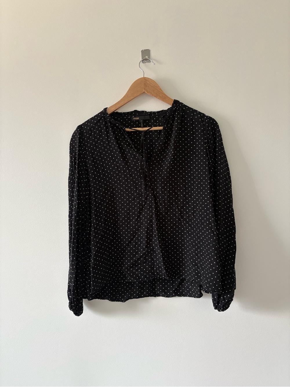 Maje Black and White Polka Dot Blouse